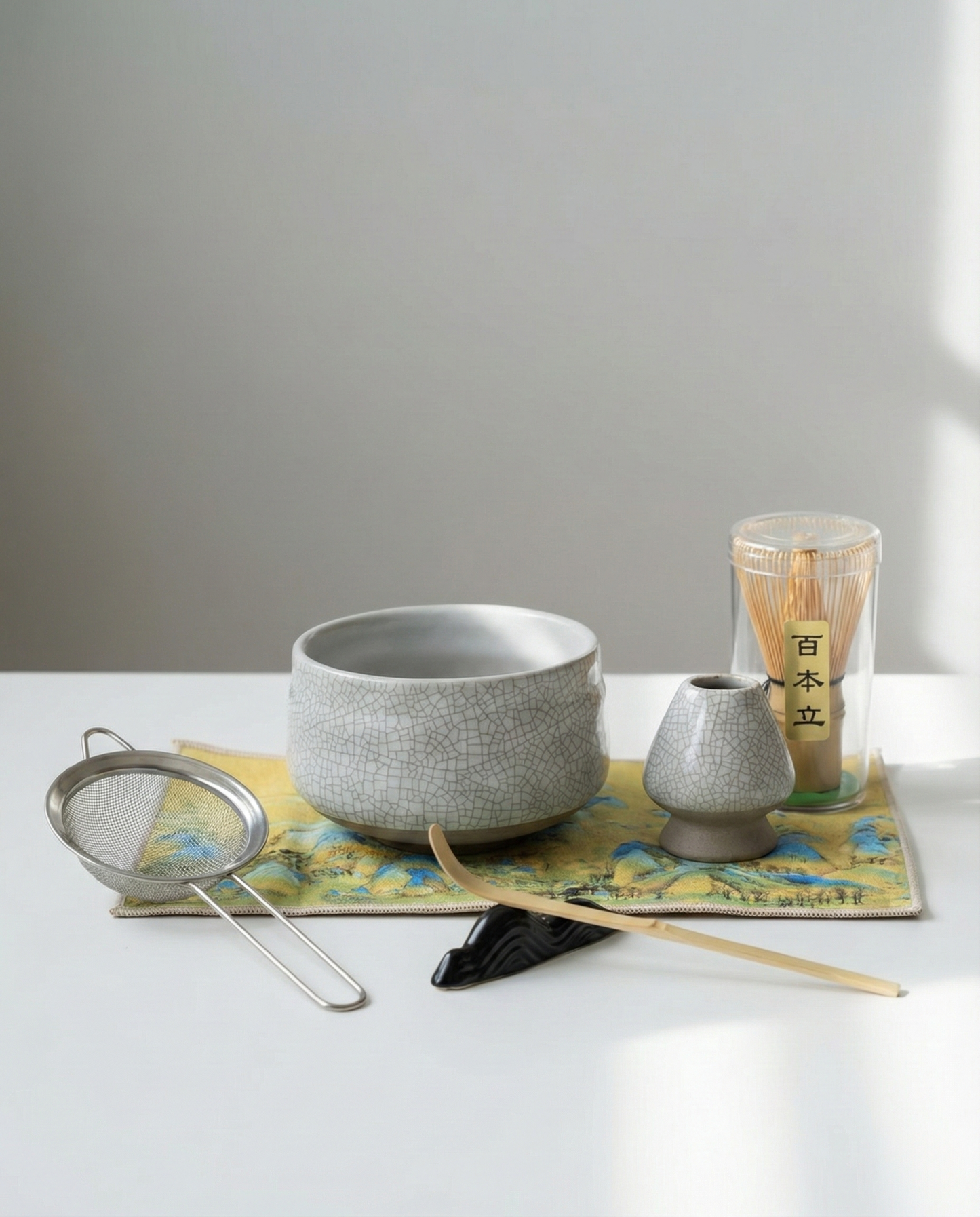 Minimal Crackle Glaze Matcha Ceremony Set, (7 Pieces)