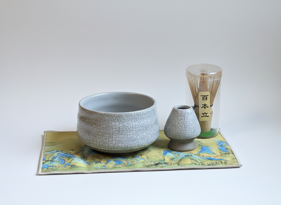 Minimal Crackle Glaze Matcha Ceremony Set, (7 Pieces)