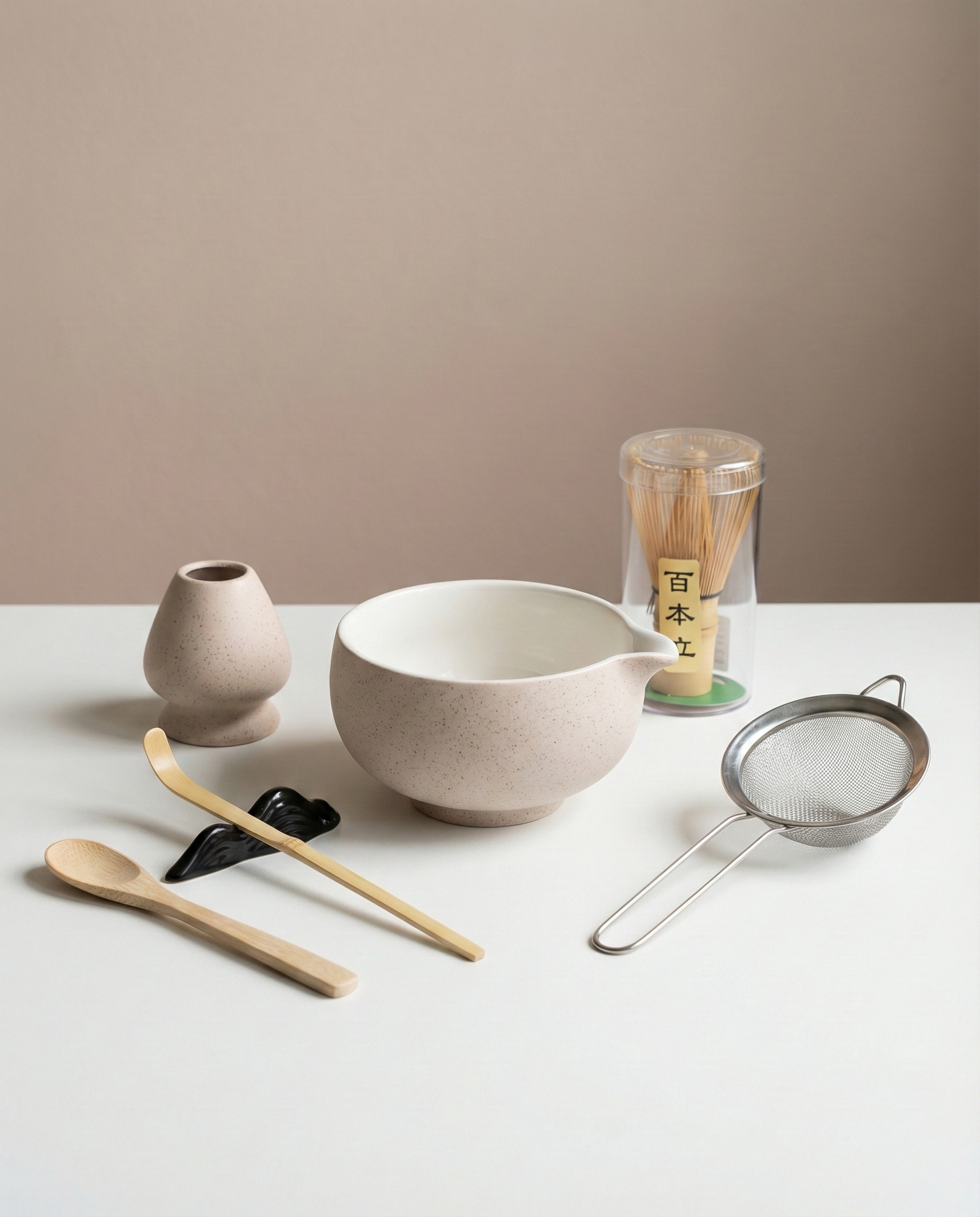 Soft Beige Matcha Tea Set, Complete Edition (8 Pieces) - Kiyegi