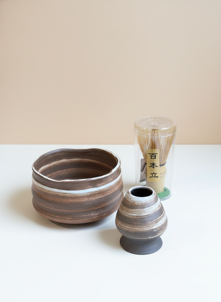 Complete Matcha Tea Set, Rustic Earth Edition (7 Pieces)