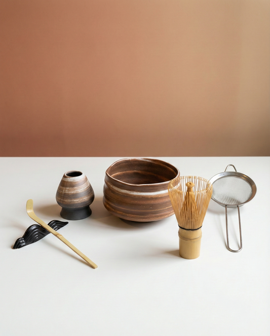Complete Matcha Tea Set, Rustic Earth Edition (7 Pieces)