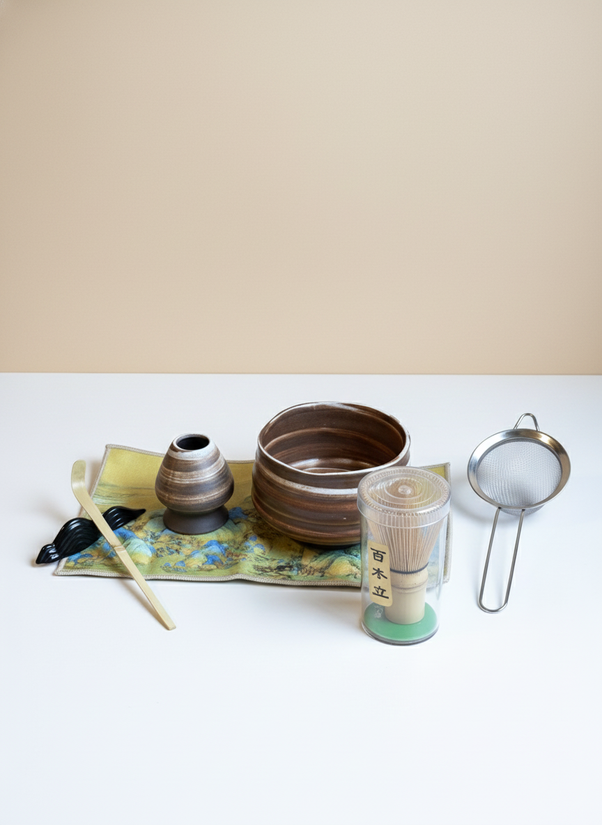 Complete Matcha Tea Set, Rustic Earth Edition (7 Pieces)