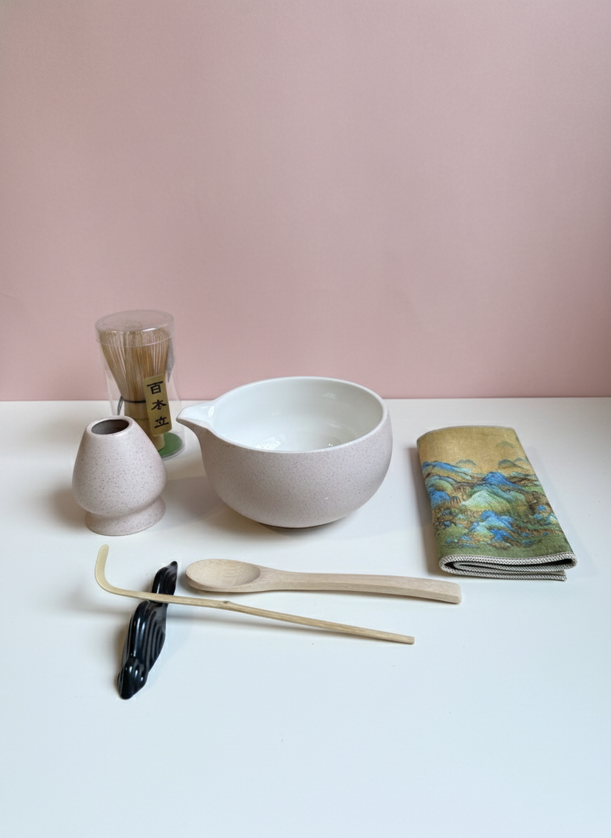 Soft Beige Matcha Tea Set, Complete Edition (8 Pieces)