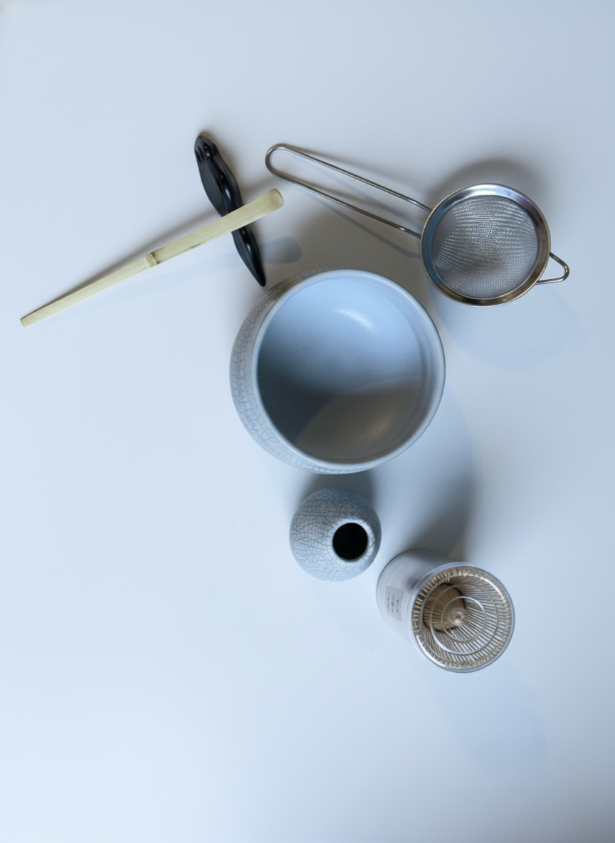Minimal Crackle Glaze Matcha Ceremony Set, (7 Pieces)